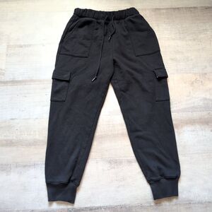 Women Victoria Secret Pink Fleece Cargo Pockets Joggers Sweatpants M Black